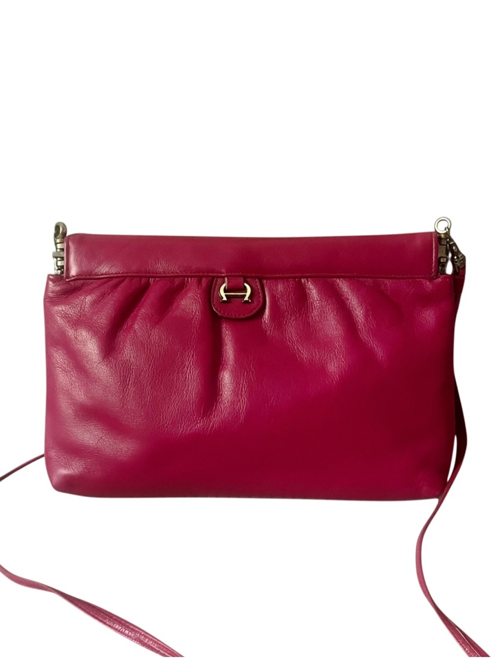 Etienne Aigner Magenta Leather Clutch with Gold Accent